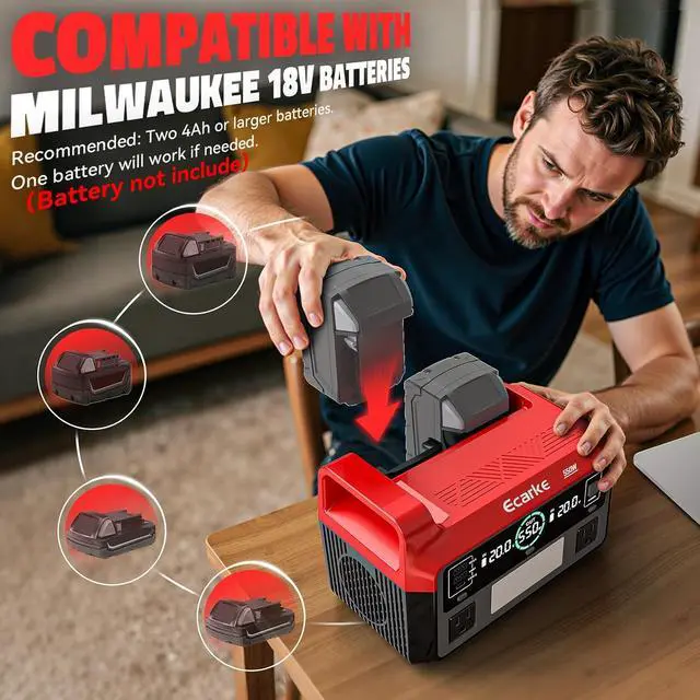 Alt view image 7 of 7 - 550W Portable Power Inverter Compatible with Milwaukee 18V Battery, DC 18V to AC 110V Pure Sine Wave Power Station 2 AC Outlets, 2 USB-A&1 USB-C 20W, 600LM LED Outdoor Emergency Use (Tool Only)