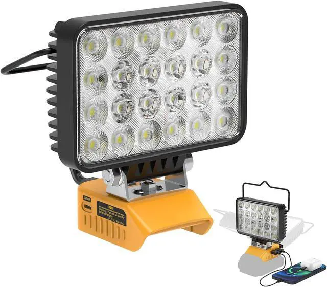 Main image of 7200LM LED Work Light Compatible with Dewalt 20V Battery, 72W Cordless Floodlight for 2 USB 1 Type-C Port, Upgraded LED Adjustable 140° Low Voltage Protection for Camping Workshop Emergency