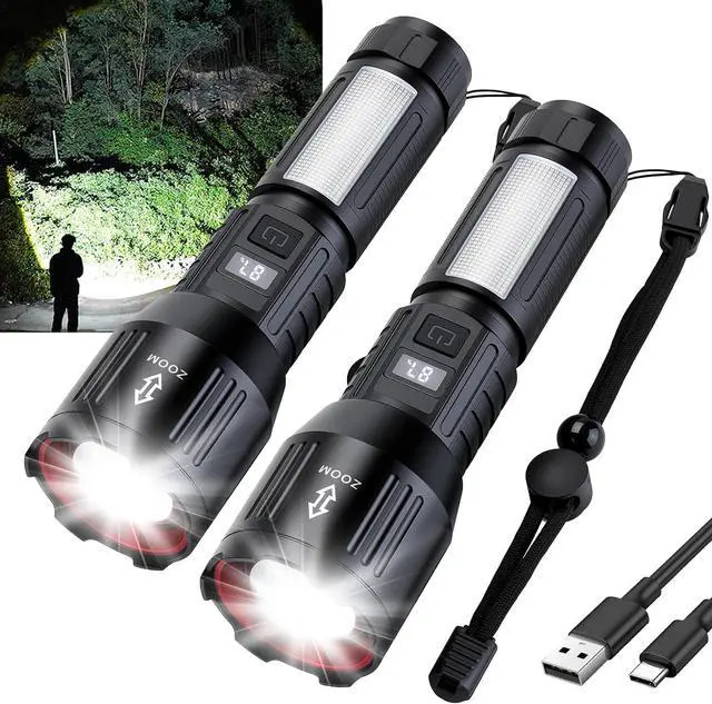 Main image of Flashlights High Lumens Rechargeable 2 Packs, 1,500,000L Handheld LED Flash Light High Powered, Super Bright Flash Lights with 6 Modes, Cob Side Light, Adjustable Flashlight for Emergency