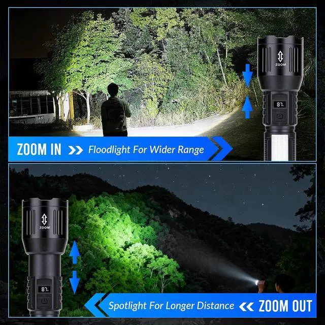 Alt view image 4 of 7 - Flashlights High Lumens Rechargeable 2 Packs, 1,500,000L Handheld LED Flash Light High Powered, Super Bright Flash Lights with 6 Modes, Cob Side Light, Adjustable Flashlight for Emergency