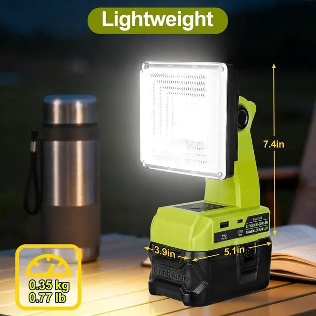 Alt view image 6 of 7 - Work Light Compatible with Ryobi 18V Battery, 15W Light Cordless Portable Jobsite with USB Charging Port, 1800LM Outdoor Rechargeable LED Floodlight for Car Repair, Camping, Hiking