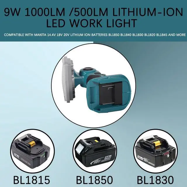 Alt view image 2 of 7 - 1000LM LED Work Light for Makita 18V LXT lithium battery, 9w Floodlight for Camping, Car Repairing, Emergency and Job Site Lighting, Rechargeable Led Flashlight Tools for Men