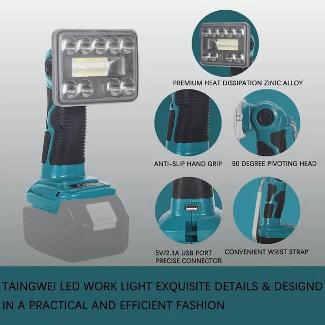 Alt view image 4 of 7 - 1000LM LED Work Light for Makita 18V LXT lithium battery, 9w Floodlight for Camping, Car Repairing, Emergency and Job Site Lighting, Rechargeable Led Flashlight Tools for Men