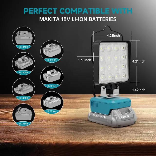 Alt view image 4 of 6 - 2 PCS LED Work Light for Makita 18V Battery,Battery Light for Makita 18v Tools Portable Outdoors Flood Lighting