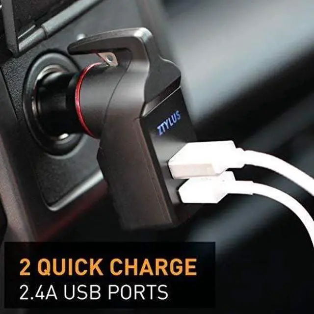 Alt view image 5 of 6 - Stinger Car Emergency Tool, Spring-Loaded Window Breaker, Car Safety Hammer, Seatbelt Cutter and Window Glass breaker, Car Escape Tool, USB Car Charger, 2 USB Ports Max 2.4A (2 pcs Black Combo)