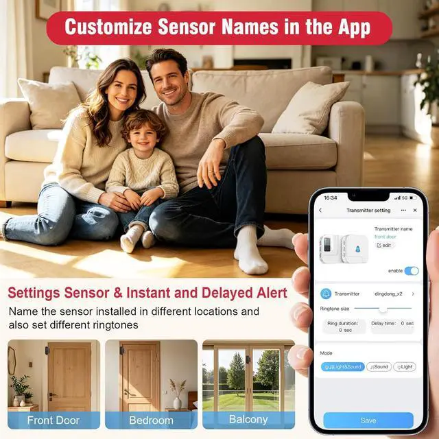 Alt view image 6 of 7 - WiFi Door Chime, Door Sensor Alarm with Phone Notifications for Kids Safety & Dementia Care, Door Open Alert for Home Security and Business Use, 20 Chimes, 5 Volume Levels, 2.4GHz Only