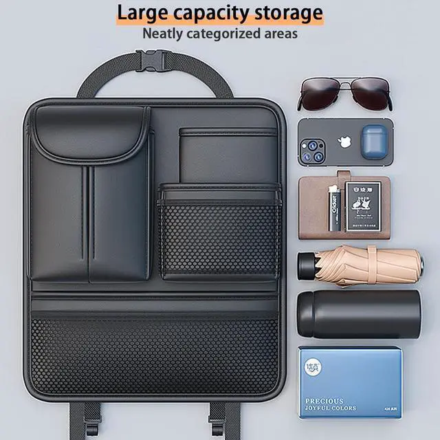 Alt view image 2 of 7 - Backseat Car Organizer,5 Storage Pocketscar Seat Organizer,Car Storage Organizer with Foldable Food Tray,Car Seat Back Protectors Kick Mats Travel Accessories