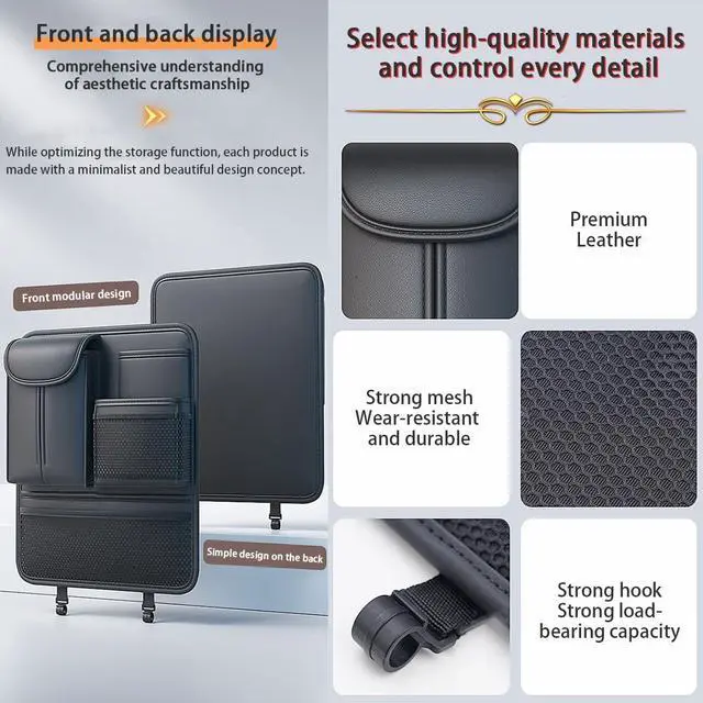Alt view image 5 of 7 - Backseat Car Organizer,5 Storage Pocketscar Seat Organizer,Car Storage Organizer with Foldable Food Tray,Car Seat Back Protectors Kick Mats Travel Accessories