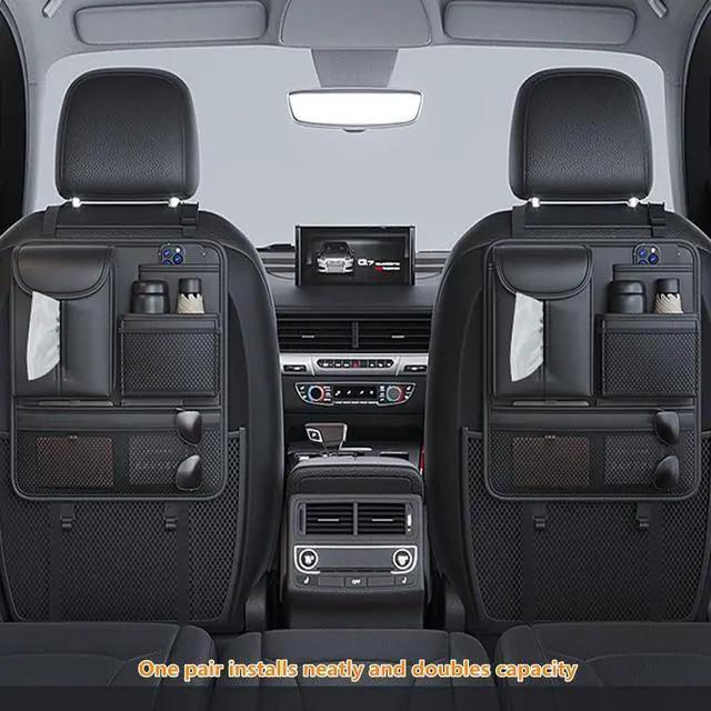 Alt view image 6 of 7 - Backseat Car Organizer,5 Storage Pocketscar Seat Organizer,Car Storage Organizer with Foldable Food Tray,Car Seat Back Protectors Kick Mats Travel Accessories