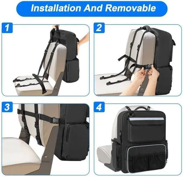 Alt view image 2 of 7 - Boat Organizers and Storage, Boat Back Seat Carrying Bag with Rubber Handle and Adjustable Back Belt, Multiple Pockets for Boat Accessories, Black