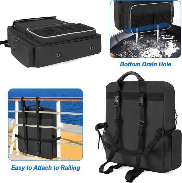 Alt view image 3 of 7 - Boat Organizers and Storage, Boat Back Seat Carrying Bag with Rubber Handle and Adjustable Back Belt, Multiple Pockets for Boat Accessories, Black