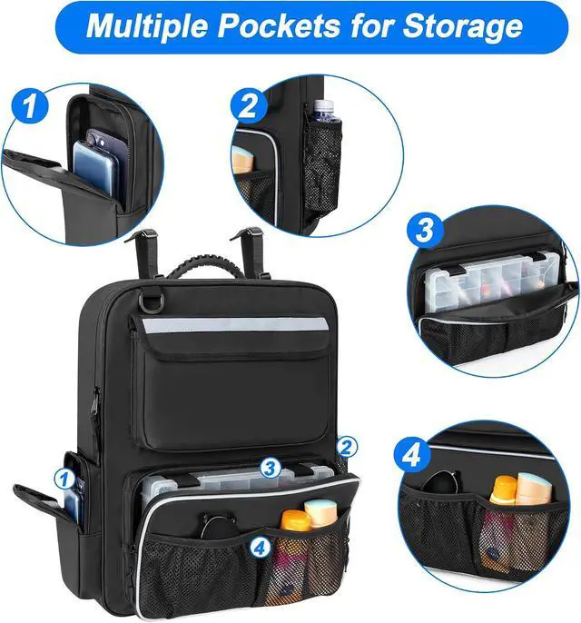 Alt view image 5 of 7 - Boat Organizers and Storage, Boat Back Seat Carrying Bag with Rubber Handle and Adjustable Back Belt, Multiple Pockets for Boat Accessories, Black