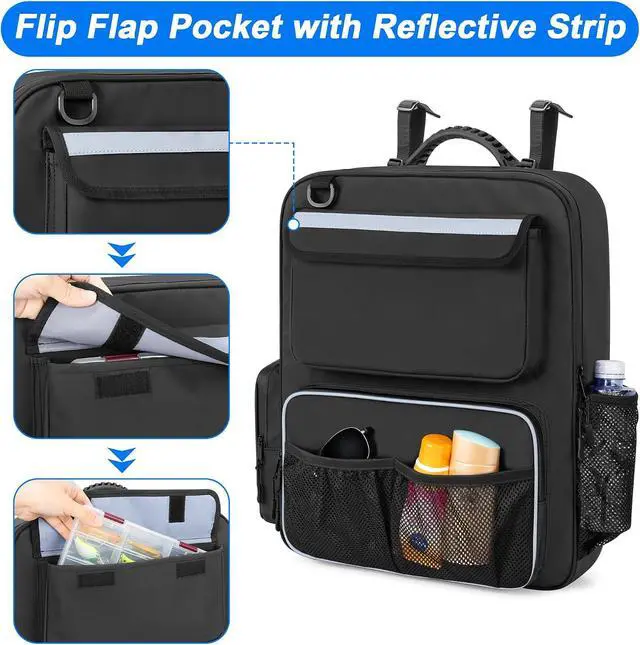 Alt view image 6 of 7 - Boat Organizers and Storage, Boat Back Seat Carrying Bag with Rubber Handle and Adjustable Back Belt, Multiple Pockets for Boat Accessories, Black