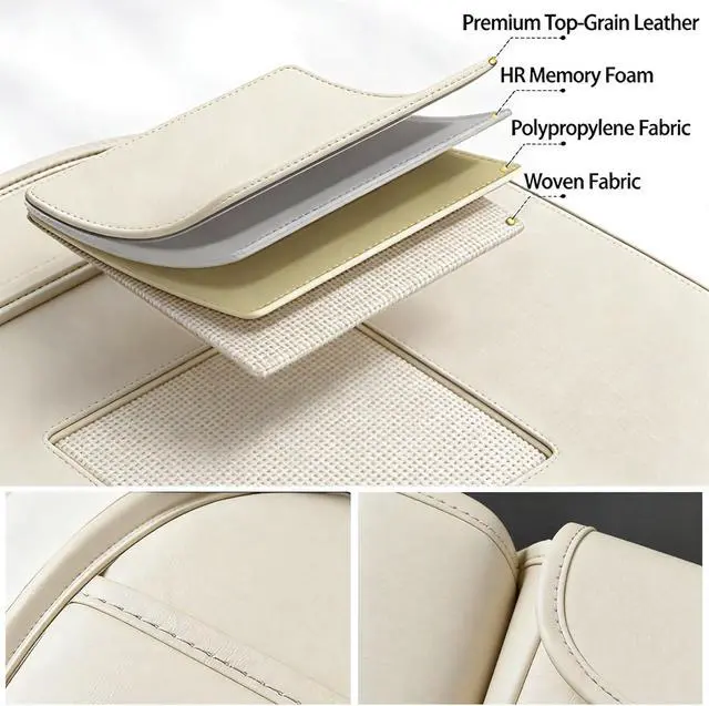 Alt view image 7 of 7 - Universal Premium Leather Foldable Car Backseat Organizer with Table Tray, Car Seat Back Protector with Garbage Bag Touch Screen Pad Holder, Car Kick Mats Protector with Tissue Holder (Beige)