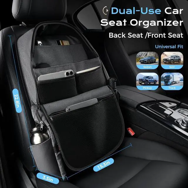Alt view image 4 of 7 - Backseat Car Organizer 2 Packs, Heavy-Duty Durable Dual-Way Use Car Back Seat Organizer Waterproof with Multi Pockets, Zipper Closure Design, Protect Valuables from Spills, Keeps Car Tidy