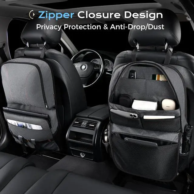 Alt view image 3 of 7 - Backseat Car Organizer 2 Packs, Heavy-Duty Durable Dual-Way Use Car Back Seat Organizer Waterproof with Multi Pockets, Zipper Closure Design, Protect Valuables from Spills, Keeps Car Tidy