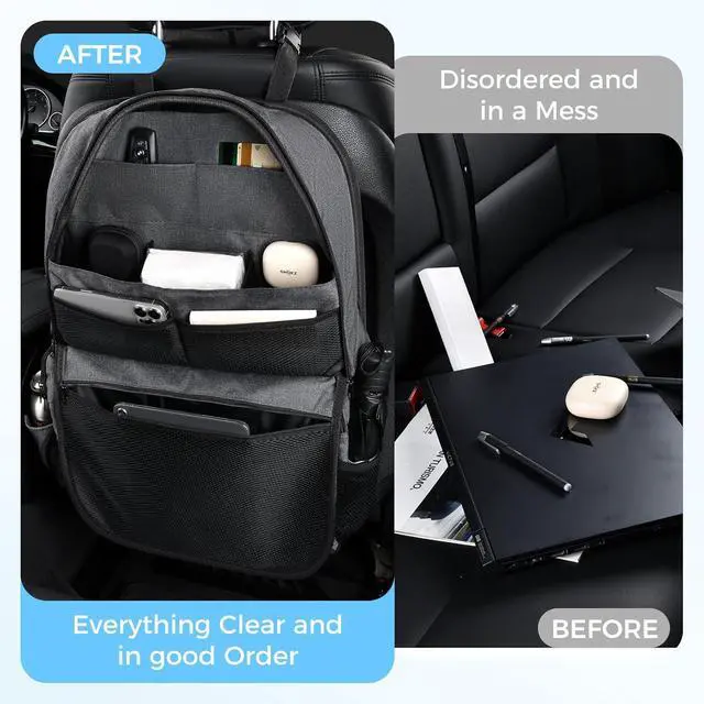 Alt view image 6 of 7 - Backseat Car Organizer 2 Packs, Heavy-Duty Durable Dual-Way Use Car Back Seat Organizer Waterproof with Multi Pockets, Zipper Closure Design, Protect Valuables from Spills, Keeps Car Tidy