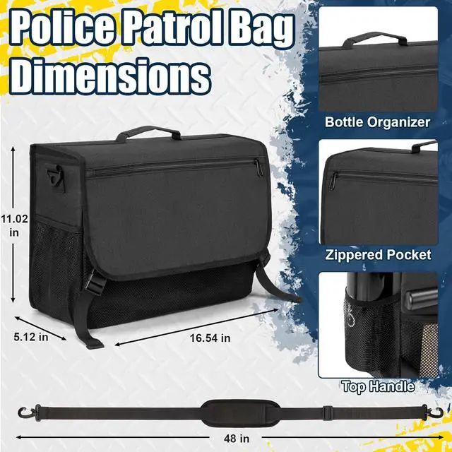 Alt view image 3 of 7 - Patrol Bag Law Enforcement, Car Front Seat Organizer, Police Duty Bag for Police Gear with 15.6" Laptop Storage, Molle Webbing, Multiple Compartment, Adjustable Straps