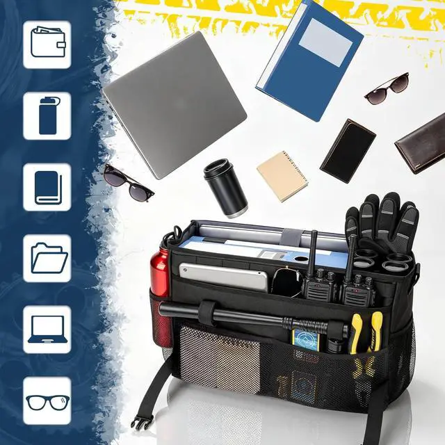Alt view image 7 of 7 - Patrol Bag Law Enforcement, Car Front Seat Organizer, Police Duty Bag for Police Gear with 15.6" Laptop Storage, Molle Webbing, Multiple Compartment, Adjustable Straps