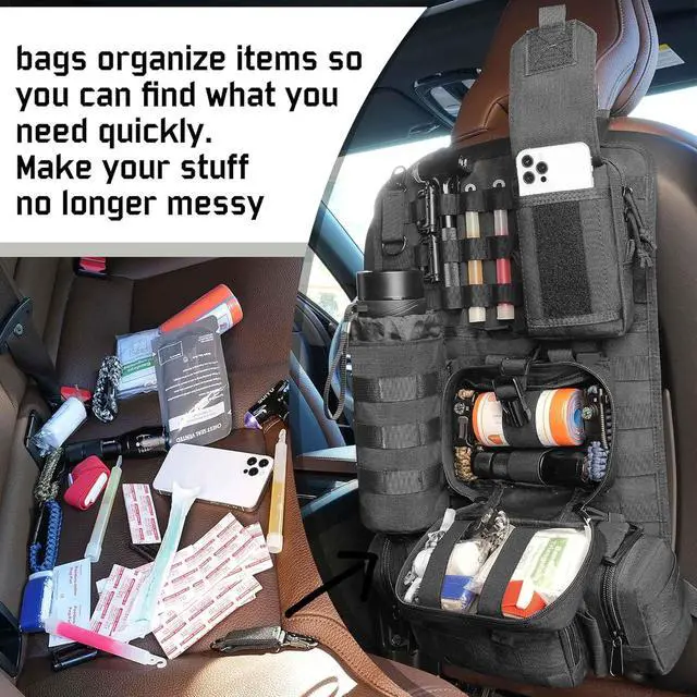 Alt view image 2 of 7 - Molle Seat Back Organizer, Tactical Seat Covers with Pouches, Molle Tactical Vehicle Organizers Panel Car Seat Covers Protector for Truck