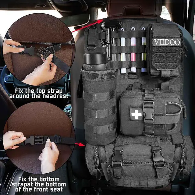 Alt view image 6 of 7 - Molle Seat Back Organizer, Tactical Seat Covers with Pouches, Molle Tactical Vehicle Organizers Panel Car Seat Covers Protector for Truck