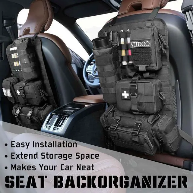 Alt view image 5 of 7 - Molle Seat Back Organizer, Tactical Seat Covers with Pouches, Molle Tactical Vehicle Organizers Panel Car Seat Covers Protector for Truck