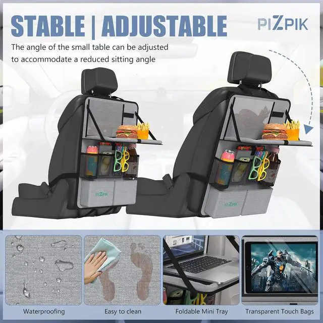 Alt view image 5 of 7 - Car Backseat Organizer with Tablet Holder,11 Storage Pockets with Foldable Food Tray, Protector Kick Mats for Kids, Travel Accessories Organizer (Gray, 2Pack with Food Tray)