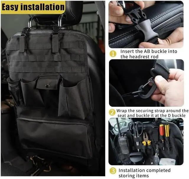 Alt view image 2 of 6 - Car Seat Organizer,Multifunctional Tactical Car Seat Back Storage Pocket with Molle Pouch,Universal Fits for SUV,F150,Car Truck for Road Trips (1, Black)