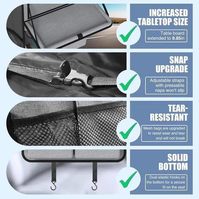 Alt view image 6 of 7 - Car Backseat Organizer with Tablet Holder,11 Storage Pockets with Foldable Food Tray, Protector Kick Mats for Kids, Travel Accessories Organizer (Gray, 2Pack with Food Tray)
