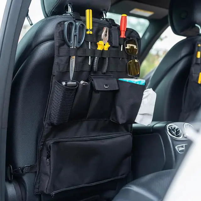 Main image of Car Seat Organizer,Multifunctional Tactical Car Seat Back Storage Pocket with Molle Pouch,Universal Fits for SUV,F150,Car Truck for Road Trips (1, Black)