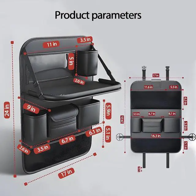 Alt view image 2 of 7 - 2 Pack Leather Car Backseat Organizer with Foldable Table Tray, Universal Car Seat Back Protector Kick Mat with Touchscreen Tablet Holder, Storage Pockets, Cup Holders & Tissue Holder, Black