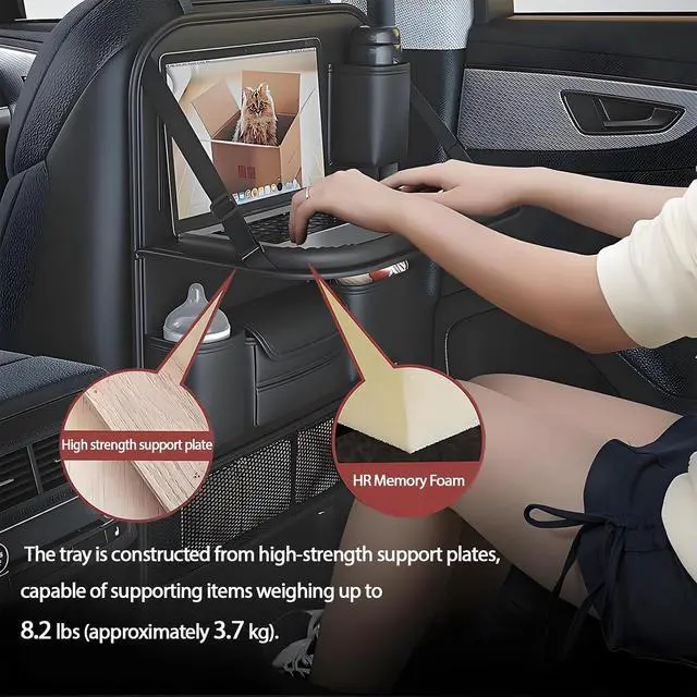 Alt view image 4 of 7 - 2 Pack Leather Car Backseat Organizer with Foldable Table Tray, Universal Car Seat Back Protector Kick Mat with Touchscreen Tablet Holder, Storage Pockets, Cup Holders & Tissue Holder, Black