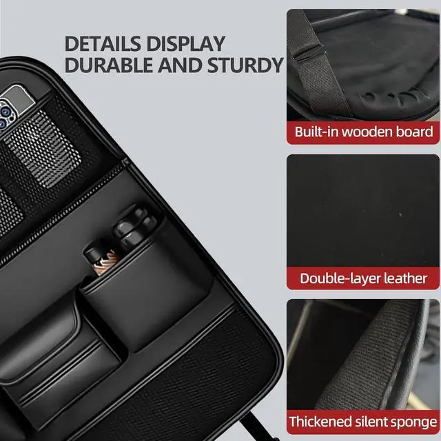 Alt view image 5 of 7 - 2 Pack Leather Car Backseat Organizer with Foldable Table Tray, Universal Car Seat Back Protector Kick Mat with Touchscreen Tablet Holder, Storage Pockets, Cup Holders & Tissue Holder, Black