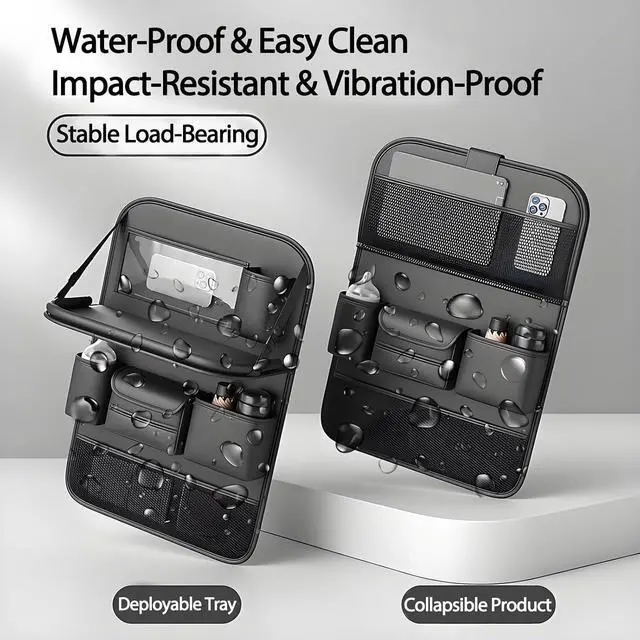 Alt view image 6 of 7 - 2 Pack Leather Car Backseat Organizer with Foldable Table Tray, Universal Car Seat Back Protector Kick Mat with Touchscreen Tablet Holder, Storage Pockets, Cup Holders & Tissue Holder, Black