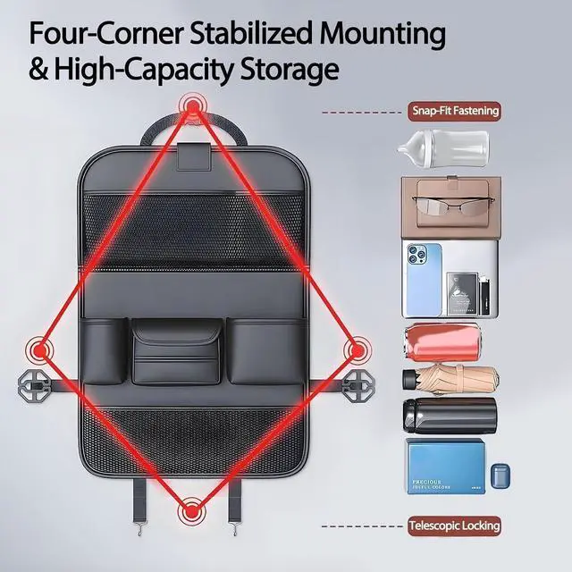 Alt view image 7 of 7 - 2 Pack Leather Car Backseat Organizer with Foldable Table Tray, Universal Car Seat Back Protector Kick Mat with Touchscreen Tablet Holder, Storage Pockets, Cup Holders & Tissue Holder, Black