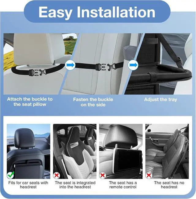 Alt view image 6 of 7 - Car Backseat Organizer with Table Tray(2-Pack) 9 Storage Pockets Backseat Car Organizer and storage with Tablet Holder, Kick Mats Back Seat Cover for Kids family Road Trip Essentials Travel
