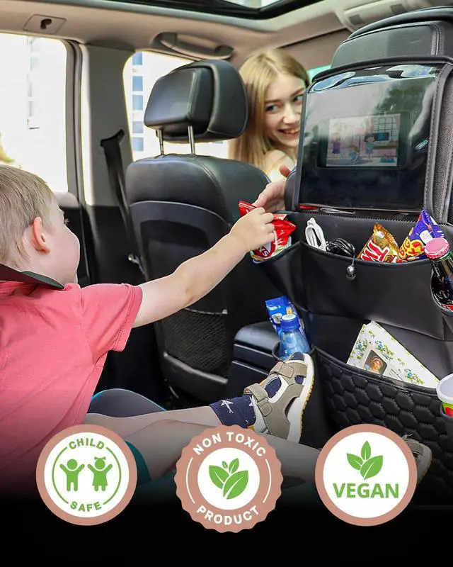 Alt view image 6 of 7 - Back of Seat Organizer for Kids with Transparent Tablet Pocket & 8 Compartments | 27.5"x18.5" | Black Travel Accessory for SUV, Truck, Sedan, Van, Jeep