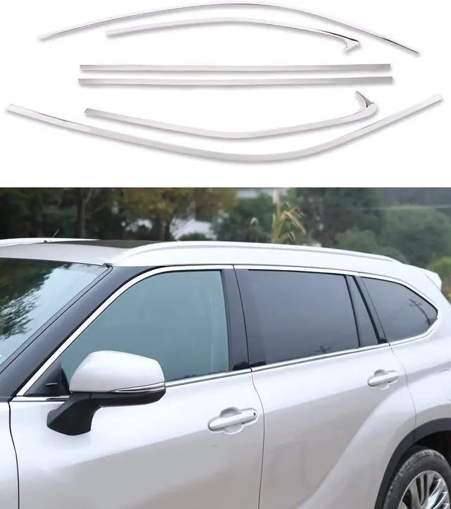 Main image of 6 PCS for Highlander 2025 2024 2023 2022 2021 2020 Chrome Window Upper Strips, Weather Stripping Door Seal Protector, Premium Stainless Steel Exterior Sporty Window Molding Trims for Toyota Highlander