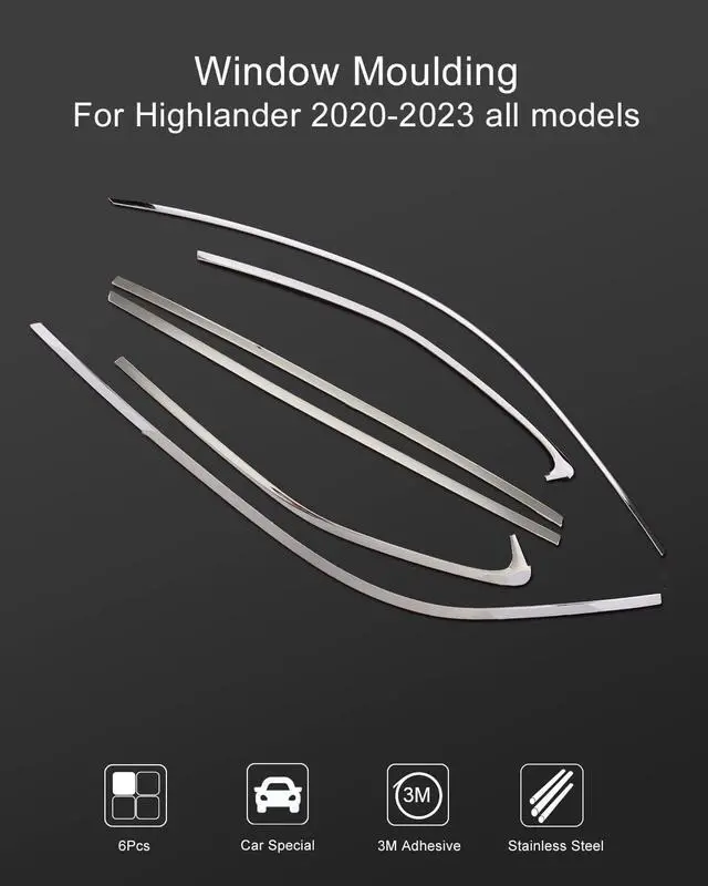 Alt view image 2 of 6 - 6 PCS for Highlander 2025 2024 2023 2022 2021 2020 Chrome Window Upper Strips, Weather Stripping Door Seal Protector, Premium Stainless Steel Exterior Sporty Window Molding Trims for Toyota Highlander
