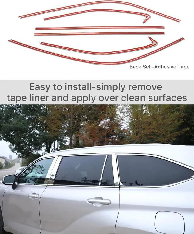 Alt view image 4 of 6 - 6 PCS for Highlander 2025 2024 2023 2022 2021 2020 Chrome Window Upper Strips, Weather Stripping Door Seal Protector, Premium Stainless Steel Exterior Sporty Window Molding Trims for Toyota Highlander