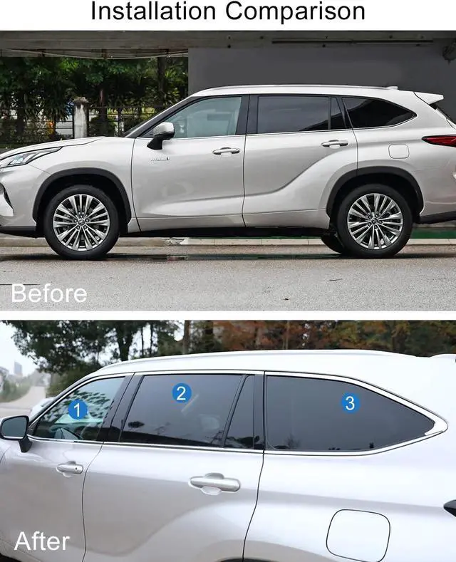 Alt view image 5 of 6 - 6 PCS for Highlander 2025 2024 2023 2022 2021 2020 Chrome Window Upper Strips, Weather Stripping Door Seal Protector, Premium Stainless Steel Exterior Sporty Window Molding Trims for Toyota Highlander