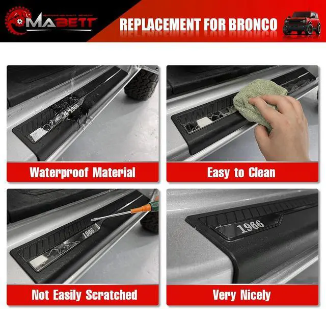 Alt view image 3 of 6 - Door Edge Guards for Ford Bronco Accessories 2026 2021-2025 4 Door, Bronco Door Sill Protectors with 1966 Pattern