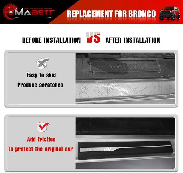 Alt view image 4 of 6 - Door Edge Guards for Ford Bronco Accessories 2026 2021-2025 4 Door, Bronco Door Sill Protectors with 1966 Pattern
