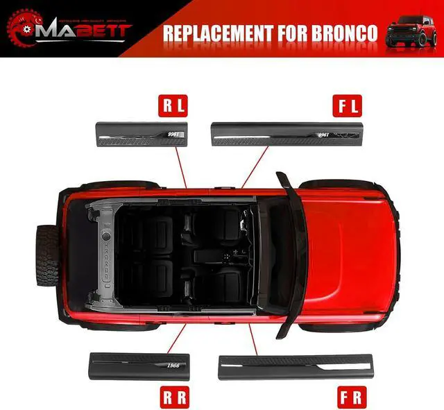 Alt view image 6 of 6 - Door Edge Guards for Ford Bronco Accessories 2026 2021-2025 4 Door, Bronco Door Sill Protectors with 1966 Pattern
