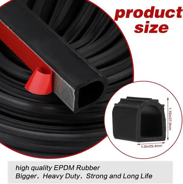 Alt view image 2 of 6 - Rubber D Shape Door Seal Strip 1" RV Slide Out Seal Self Adhesive EPDM Rubber Heavy Duty Automotive Weather Stripping for Fill Gaps Apply to Car Truck RV Boat Home Application (42 Feet)