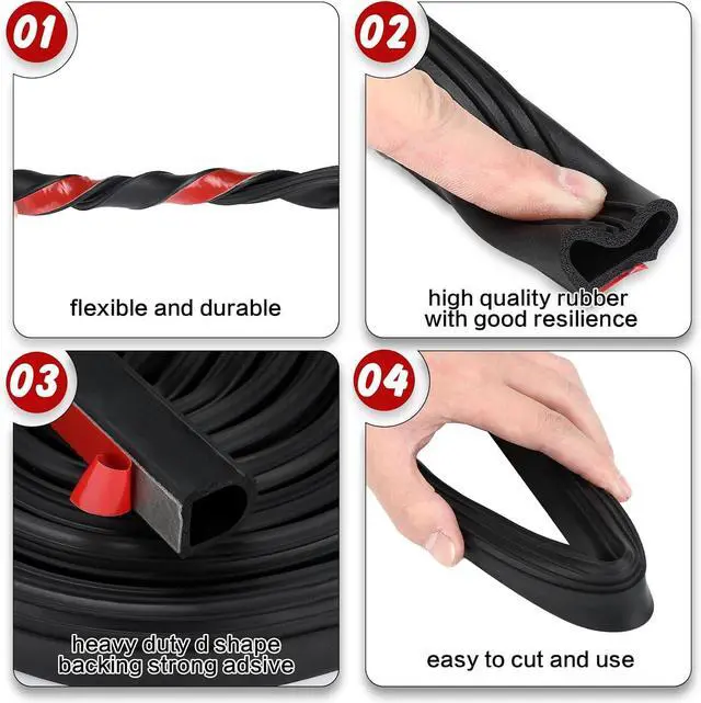 Alt view image 5 of 6 - Rubber D Shape Door Seal Strip 1" RV Slide Out Seal Self Adhesive EPDM Rubber Heavy Duty Automotive Weather Stripping for Fill Gaps Apply to Car Truck RV Boat Home Application (42 Feet)
