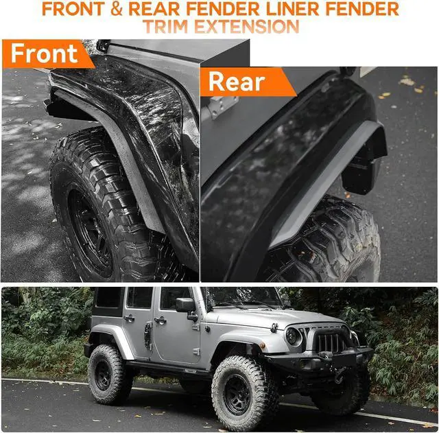 Alt view image 3 of 7 - Front & Rear Fender Liner Fender Trim Extension Protector Compatible with 2007-2018 Jeep Wrangler JK JKU