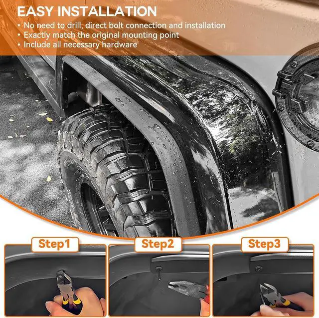 Alt view image 6 of 7 - Front & Rear Fender Liner Fender Trim Extension Protector Compatible with 2007-2018 Jeep Wrangler JK JKU