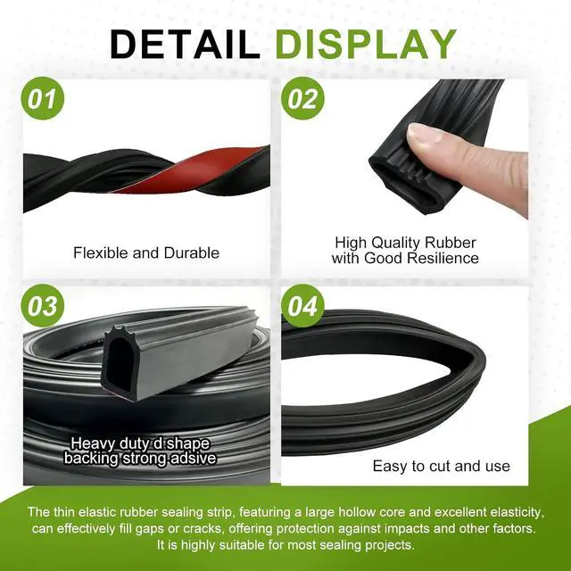 Alt view image 4 of 6 - D Shaped Weather Stripping Door Seal, 1" RV Slide Out Seal Self-Adhesive EPDM Rubber, Heavy Duty Rubber Door Seal Weather Stripping for RV, Truck, Boat, Car, Accessories (19.5 Feet)