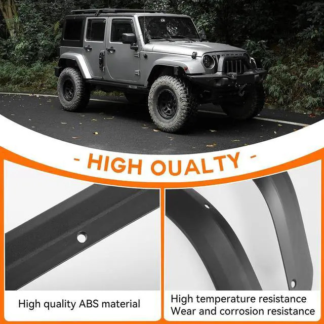 Alt view image 5 of 7 - Front & Rear Fender Liner Fender Trim Extension Protector Compatible with 2007-2018 Jeep Wrangler JK JKU